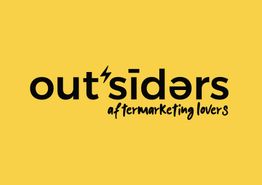 Texto "outsiders aftermarketing lovers" en fondo amarillo.