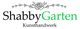 Logo mit Schriftzug "ShabbyGarten Kunsthandwerk", Rosengrafik und Blätterzweigen.
