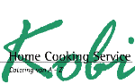 Logo mit grünem Text: "Kobi", darunter "Home Cooking Service, Catering von A-Z".
