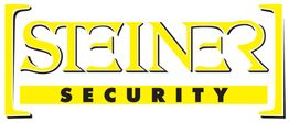 Logo mit der Aufschrift "Steiner Security" in gelb und schwarz, gelber Hintergrund.