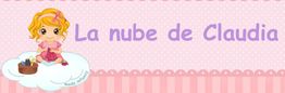 Niña en una nube con texto "La nube de Claudia" en fondo rosa con puntos y rayas.