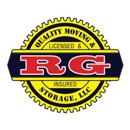 Logo of RG Quality Moving & Storage, LLC with a yellow gear design and red letters.
