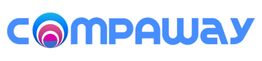 Blaues Logo mit dem Firmenname "COMPAWAY" neben einem mehrfarbigen Kreisdesign.
