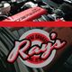 Engine with red covers and a "Ray's The Garage" logo overlaying it.