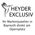 Logo von Heyder Exclusiv, einem Juwelier in Bayreuth, mit stilisiertem Kolibri daneben.