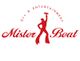 Logo von Mister Beat mit tanzender Figur und Schriftzug "DJs & Entertainment" in Rot.