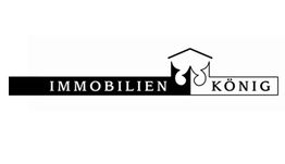 Schwarz-weißes Logo mit den Worten "Immobilien König", ein Hausdach ist über den Wörtern.