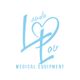 Blue logo with "Lando Lou Medical Equipment" and a stylized heart design.