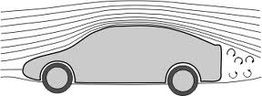 Schematische Darstellung eines Autos mit Luftstromlinien zur Veranschaulichung der Aerodynamik.