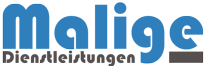 Logo mit Schriftzug "Mallige Dienstleistungen" in Blau und Grau.