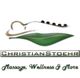 Logo von Christian Stoehr: Silhouette und Steine, Text "Massage, Wellness & More".