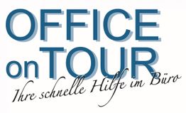 Text: "Office on Tour: Ihre schnelle Hilfe im Büro" in blauer und schwarzer Schrift.