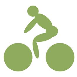 Grünes Piktogramm eines Radfahrers auf einem Fahrrad, stilisiert in simplifizierter Form.
