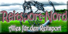 Schriftzug "Reitsport-Nord" und "Alles für den Reitsport" vor einer grünen Landschaft.