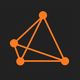 Triangolo arancione con nodi collegati su sfondo nero.