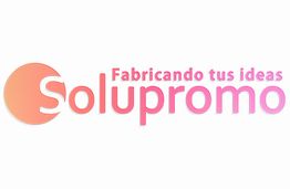 Logotipo con texto "Solupromo, Fabricando tus Ideas" en degradado naranja y rosa.