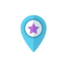 Blue map pin with a purple star in the center.