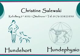 Illustration von Hundephysiotherapie und Hundehort mit Kontaktdaten von Christine Salewski.