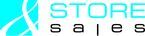 Logo mit Schriftzug "STORE sales" in hellblau und schwarz. Hintergrund hell.