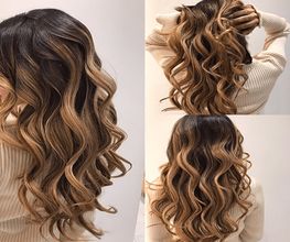 Capelli mossi e lunghi con sfumature bionde. Tre angolazioni diverse.
