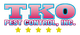 Logo of TKO Pest Control, Inc. in pink and blue text with a yellow shadow effect.