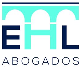 Logotipo de EHL Abogados con diseño de arcos en colores cian y azul.