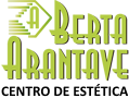 Texto verde "Berta Arantave" con un diseño geométrico en el lado izquierdo.