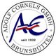 Logo von Adolf Cornels GmbH, Brunsbüttel, mit blau-rotem "AC" und Text "seit 1932".