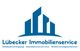 Logo Lübecker Immobilienservice mit blauen Hochhäusern und Dienstleistungen in Textform.