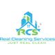 Logo for Real Cleaning Services with a house icon and the slogan "Just Real Clean."