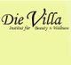 Text: "Die Villa - Institut für Beauty & Wellness" in stilvoller Schrift auf gelbem Hintergrund.