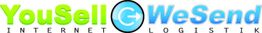 Logo: "YouSell WeSend" in grüner und blauer Schrift mit "Internet Logistik" darunter.