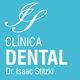 Logo de Clínica Dental Dr. Isaac Stitzki, fondo azul con texto blanco y letras JS estilizadas.