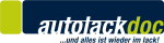 Logo mit Text "autolackdoc" und Slogan "...und alles ist wieder im lack!" auf blauem Hintergrund.