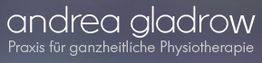 Logo von "andrea gladrow", Praxis für ganzheitliche Physiotherapie, auf grauem Hintergrund.