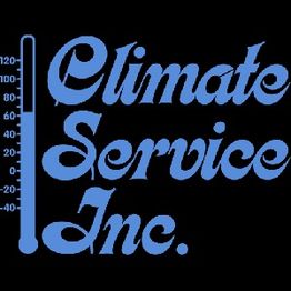 Blue "Climate Service Inc." text with a thermometer graphic on a black background.