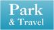 Blaues Logo mit weißem Text: "Park & Travel".
