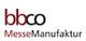 Logo mit Schriftzug: "bbco MesseManufaktur" in Rot und Schwarz.