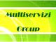 Testo "Multiservizi Group" su sfondo verde e giallo con strisce bianche.