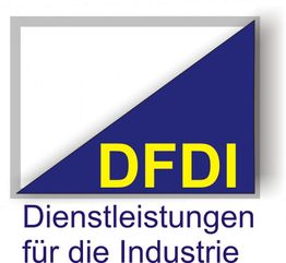 Logo mit Text "DFDI" in gelb, darunter "Dienstleistungen für die Industrie" in Blau.