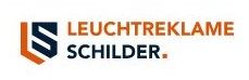 Logo mit den Worten "Leuchtreklame Schilder" neben einem grafischen Symbol in Orange und Blau.