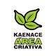 Logotipo com três folhas verdes e texto "KAENACE ÁREA CRIATIVA" em preto e verde.