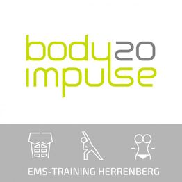 "Logo von Body Impulse 2.0, EMS-Training Herrenberg, mit Icons für Training und Fitness."