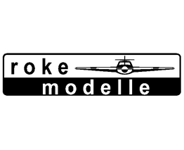 Schwarz-weißes Logo mit Aufschrift "roke modelle" und einem stilisierten Flugzeug in der Mitte.