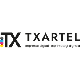 Logo de TX TXARTEL con colores y texto "Imprenta digital - Inprimategi digitala".