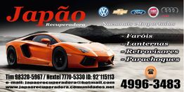 Anúncio de oficina com carro esportivo laranja e logos de montadoras; serviços de recuperação.