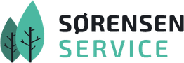 Logo: "Sørensen Service" med grønne blade og grene.