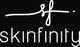 Logo de "skinfinity" en blanco sobre fondo negro. Letras cursivas en la parte superior.