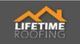 Logo of Lifetime Roofing with an orange roof design on a gray background.