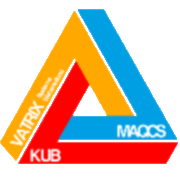 Dreifarbiges Penrose-Dreieck mit Aufschriften "VATIRX", "MAQCS" und "KUB".